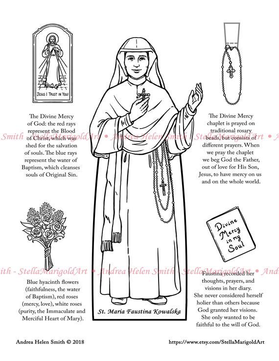 Digital download saint maria faustina kowalksa paper doll color and bnw