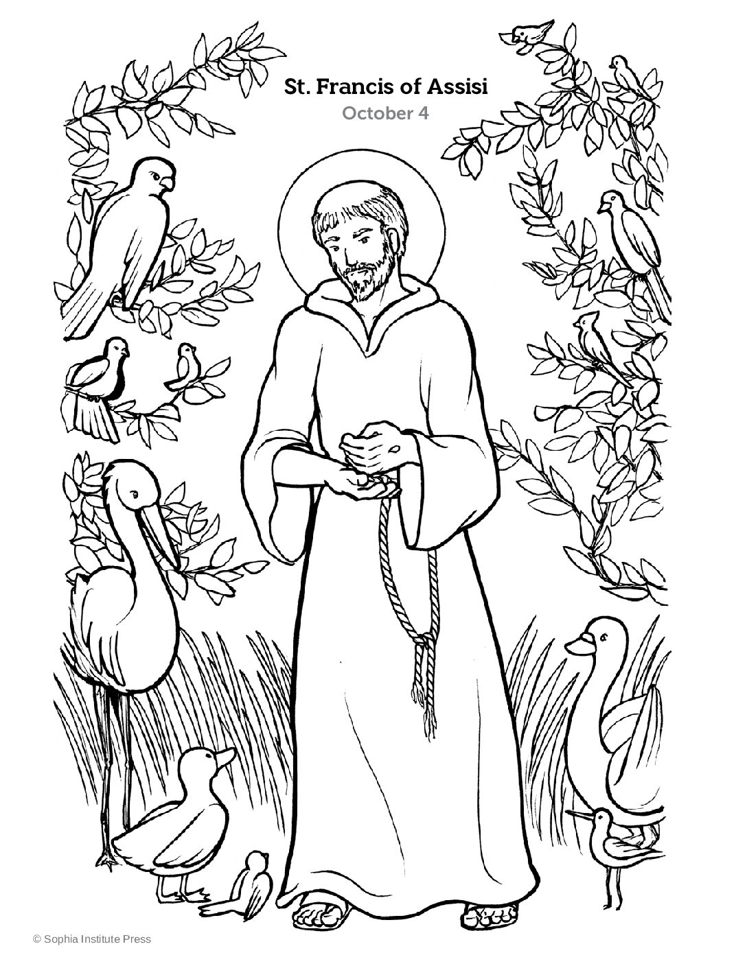 St francis of assisi story and coloring page