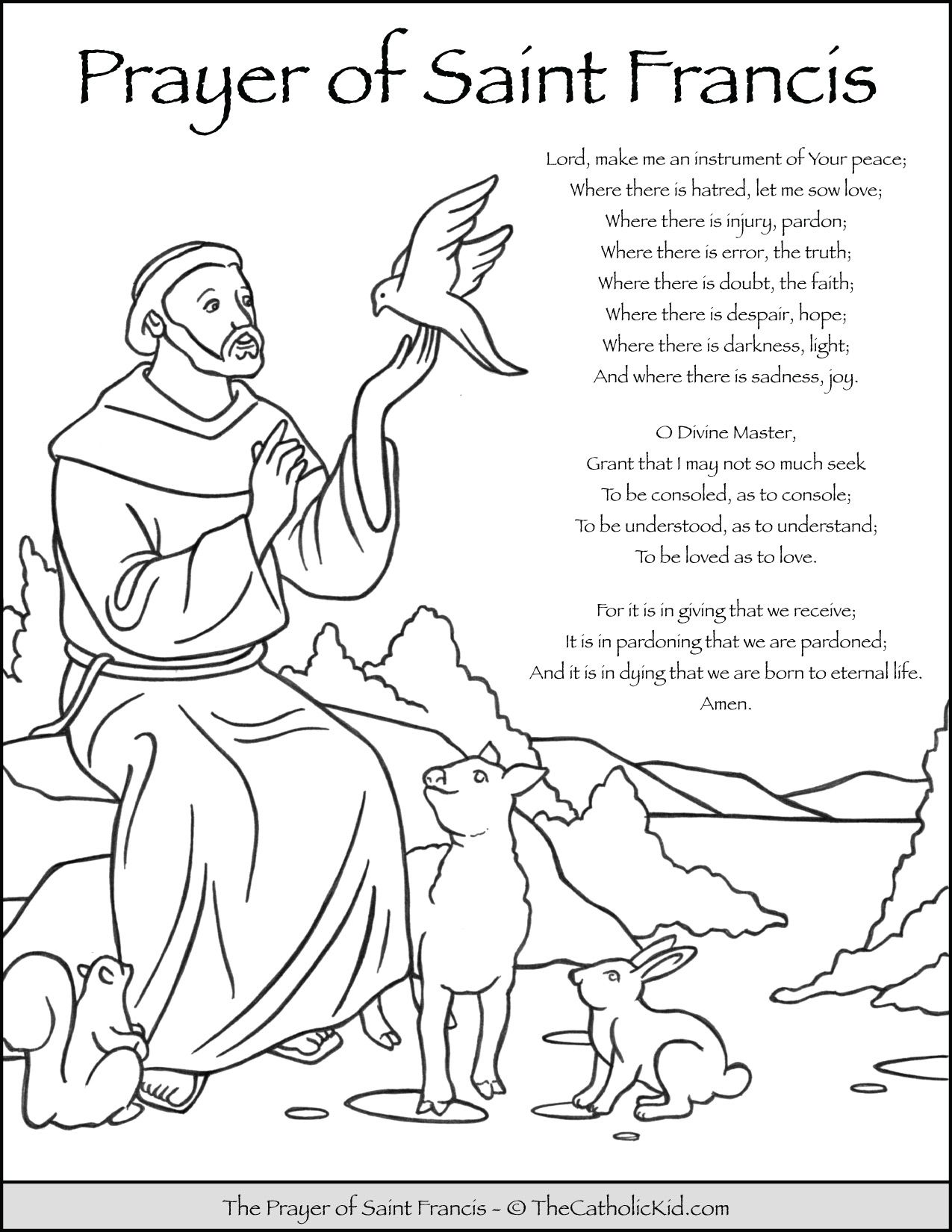 Saint francis prayer coloring page