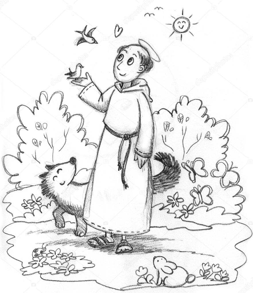 Coloring saint francis of assisi stock illustration by carlacastagno