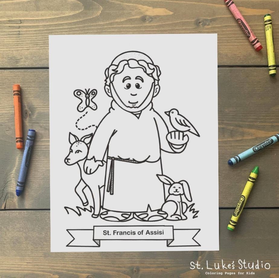 St francis of assisi coloring page for catholic kids digital download print yourself and color