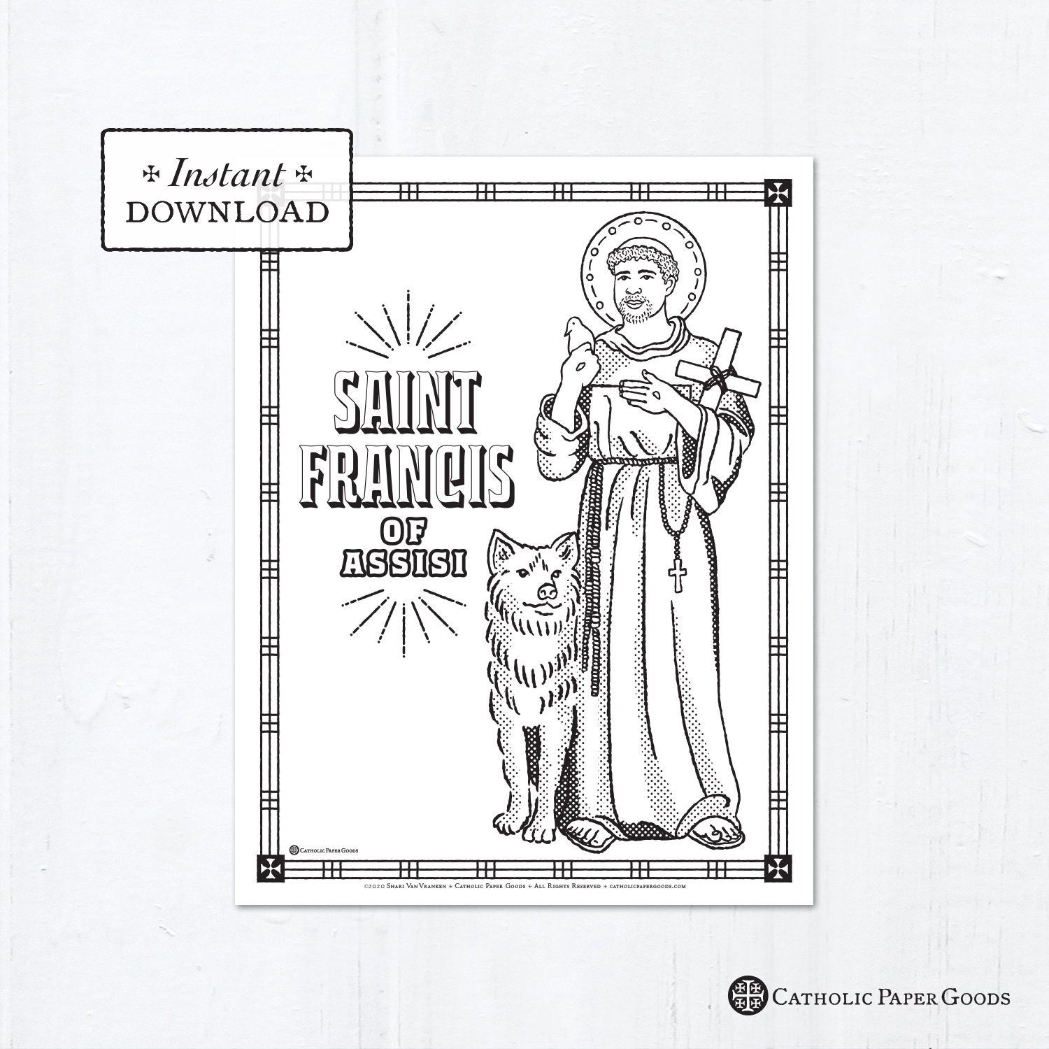 Catholic coloring page saint francis of assisi catholic saints printable coloring page digital pdf