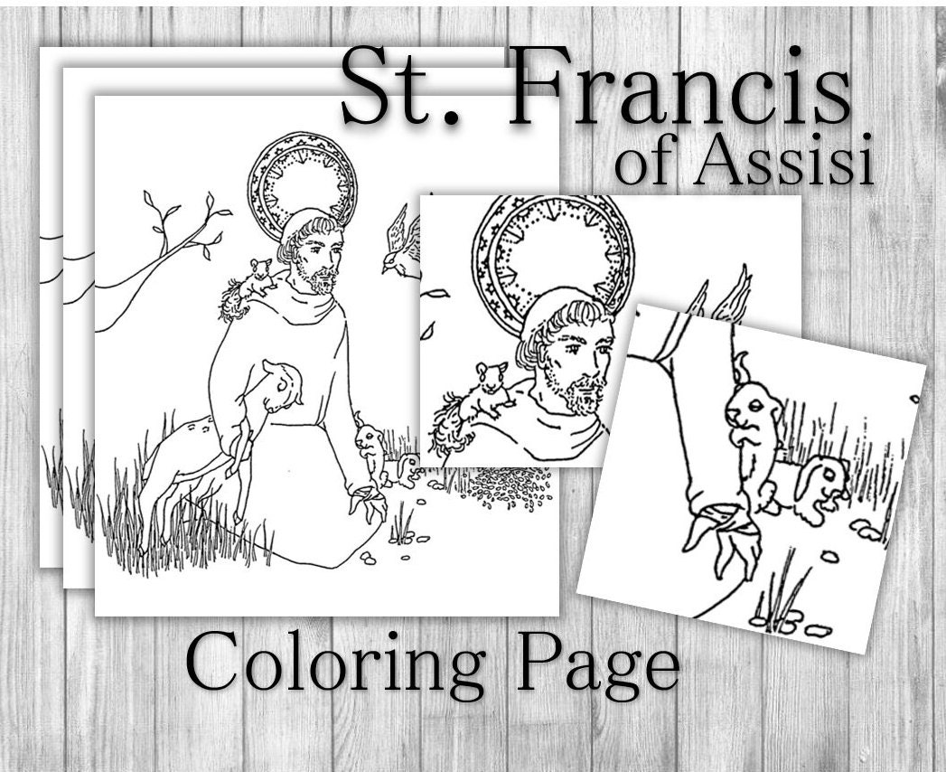 St francis of assisi printable coloring page featuring woodland creatures patron saint of ecologists merchants and animals worksheet