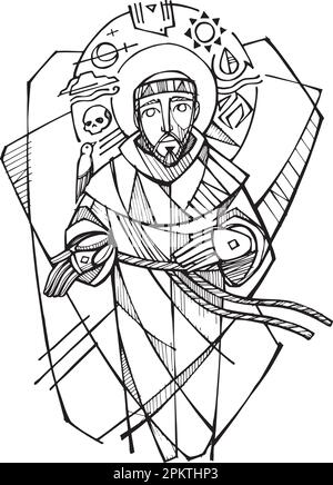 Hand drawn vector illustration or drawing of saint francis of assisi stock vector image art