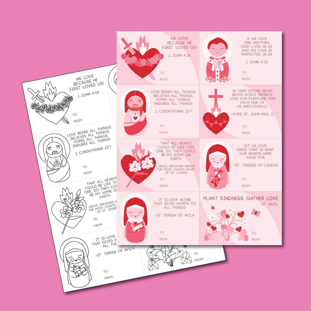 Valentines day cards colored and coloring sheet style