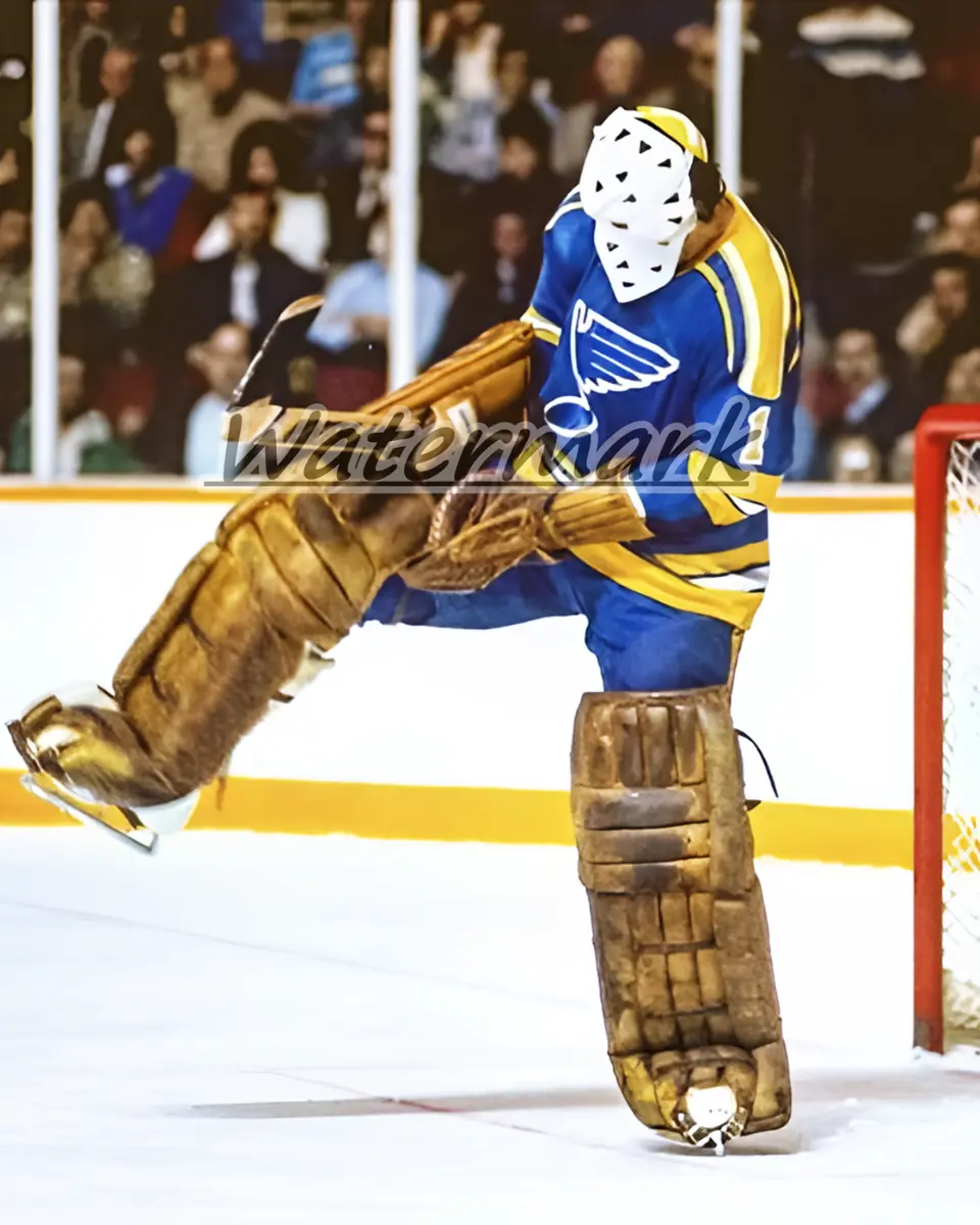 Nhl st louis blues goalie mike liut game action leg save color x photo