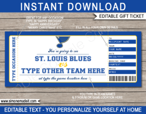 St louis blues game ticket gift voucher printable surprise hockey tickets