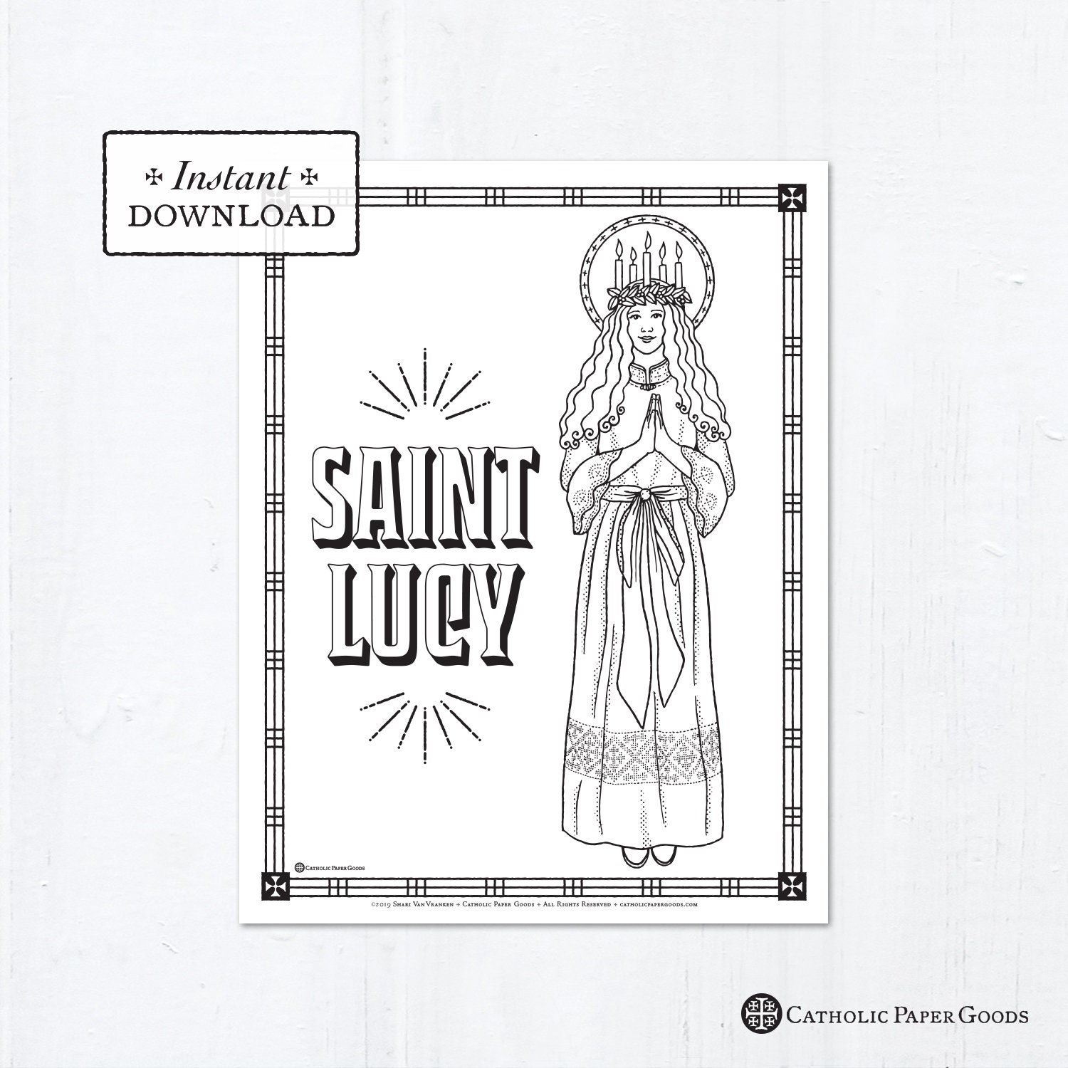 Catholic coloring page saint lucy catholic saints printable coloring page digital pdf