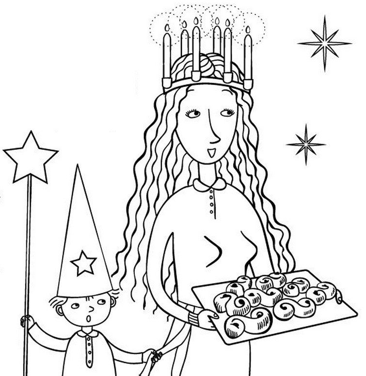 Coloring page saint lucys day lucie cats lussekatter