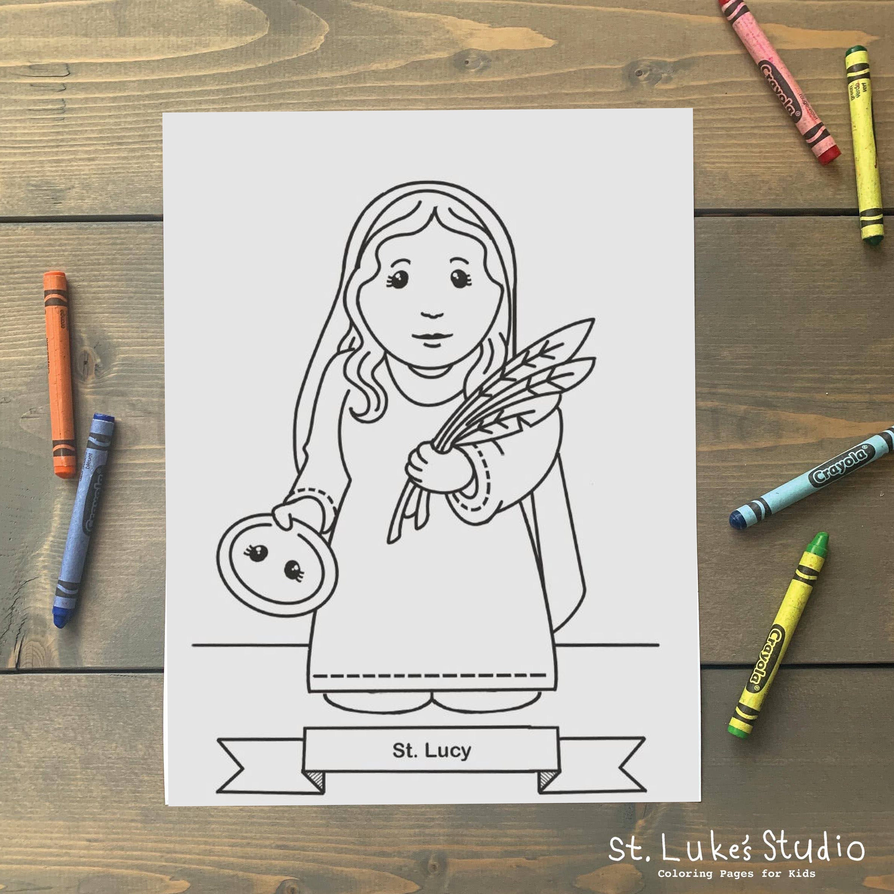 St lucy coloring page for catholic kids digital download print yourself and color