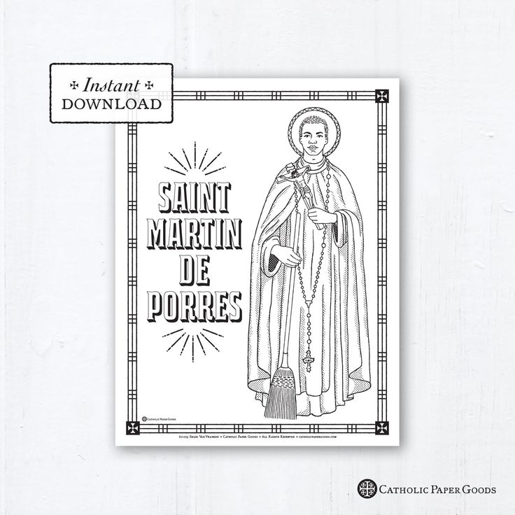 Catholic coloring page saint mtin de porres catholic saints printable coloring page digital pdf download now