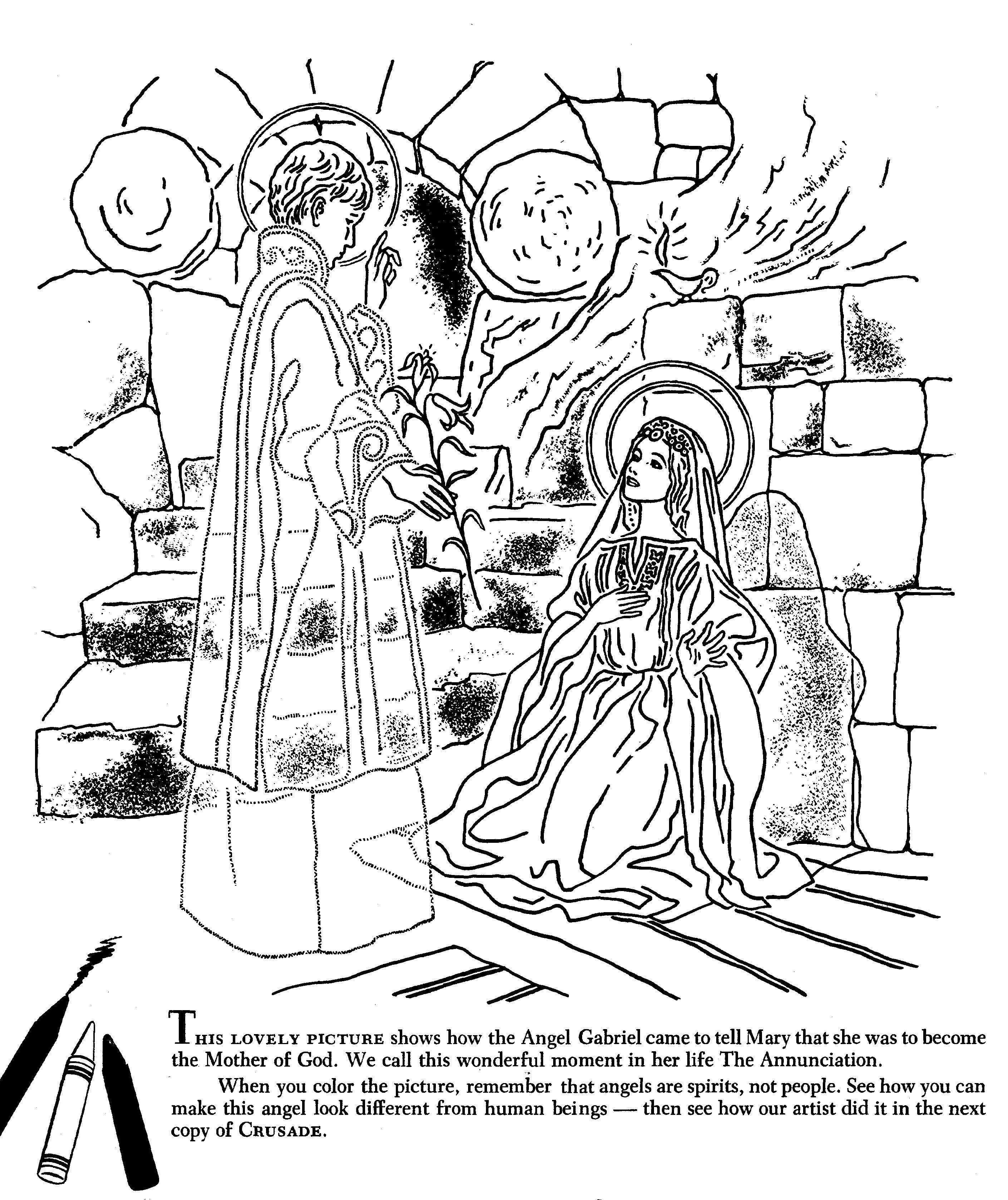 Annunciation coloring pages family in feast and feria