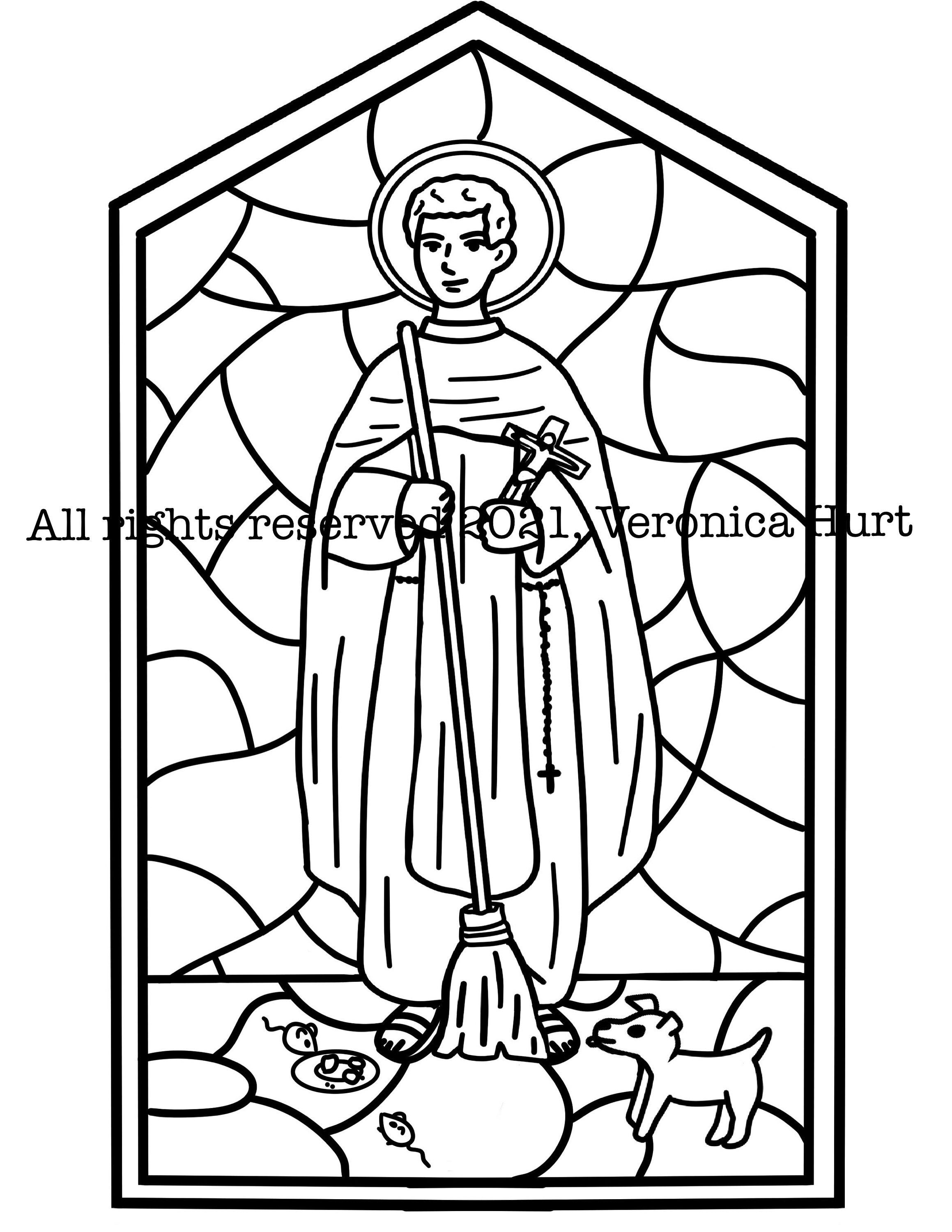 Saint martin de porres catholic stained glass coloring page november saint for kids