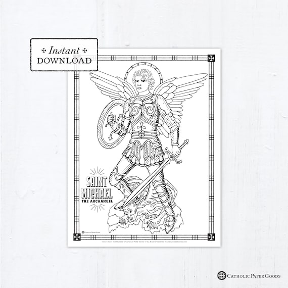 Catholic coloring page saint michael the archangel coloring page catholic saints printable coloring page digital coloring page pdf