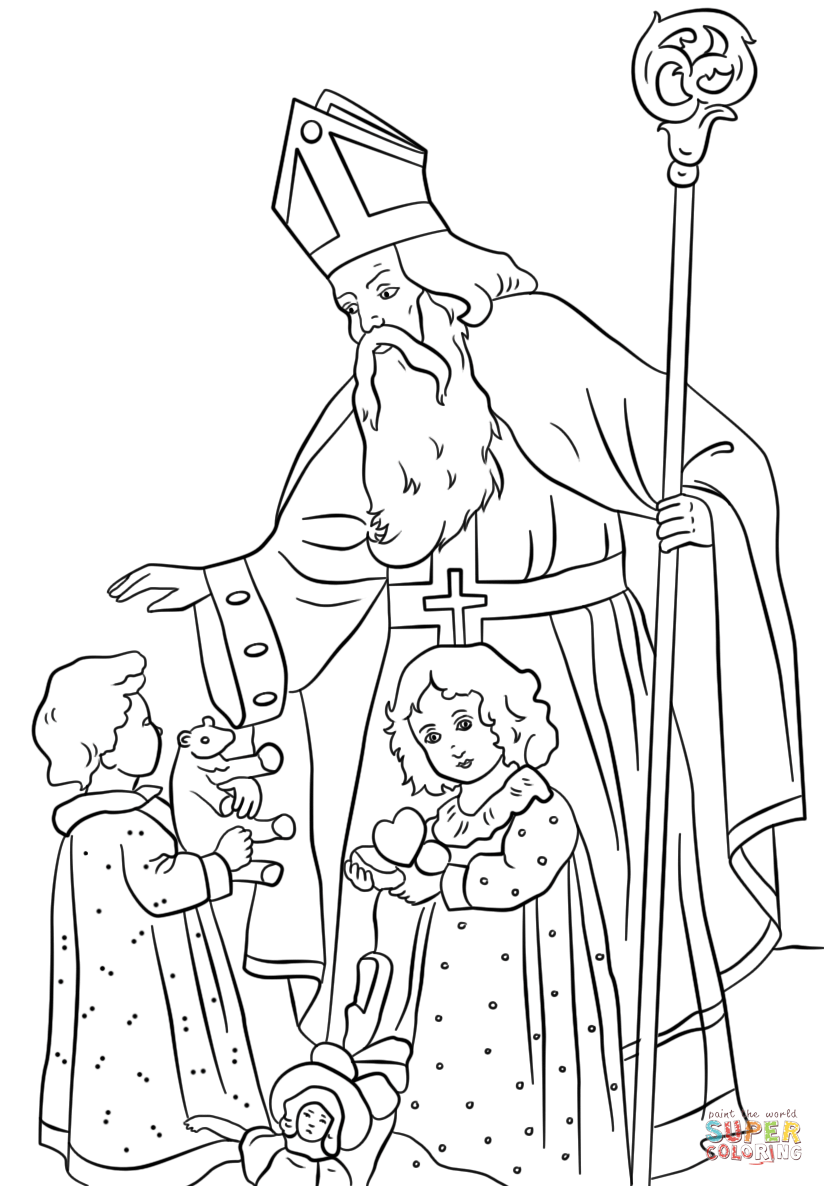 St nicholas greets children coloring page free printable coloring pages