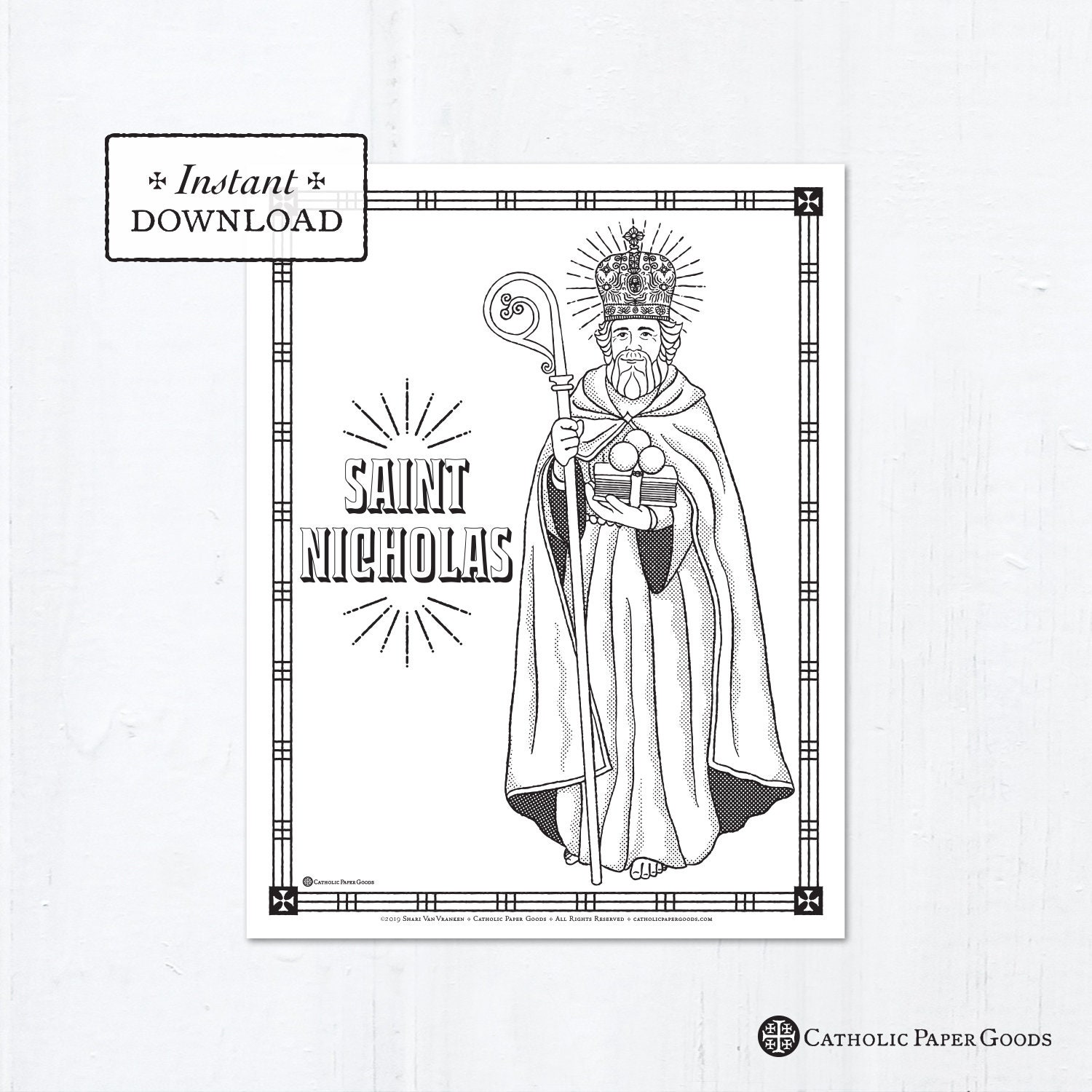 Catholic coloring page saint nicholas catholic saints printable coloring page digital pdf