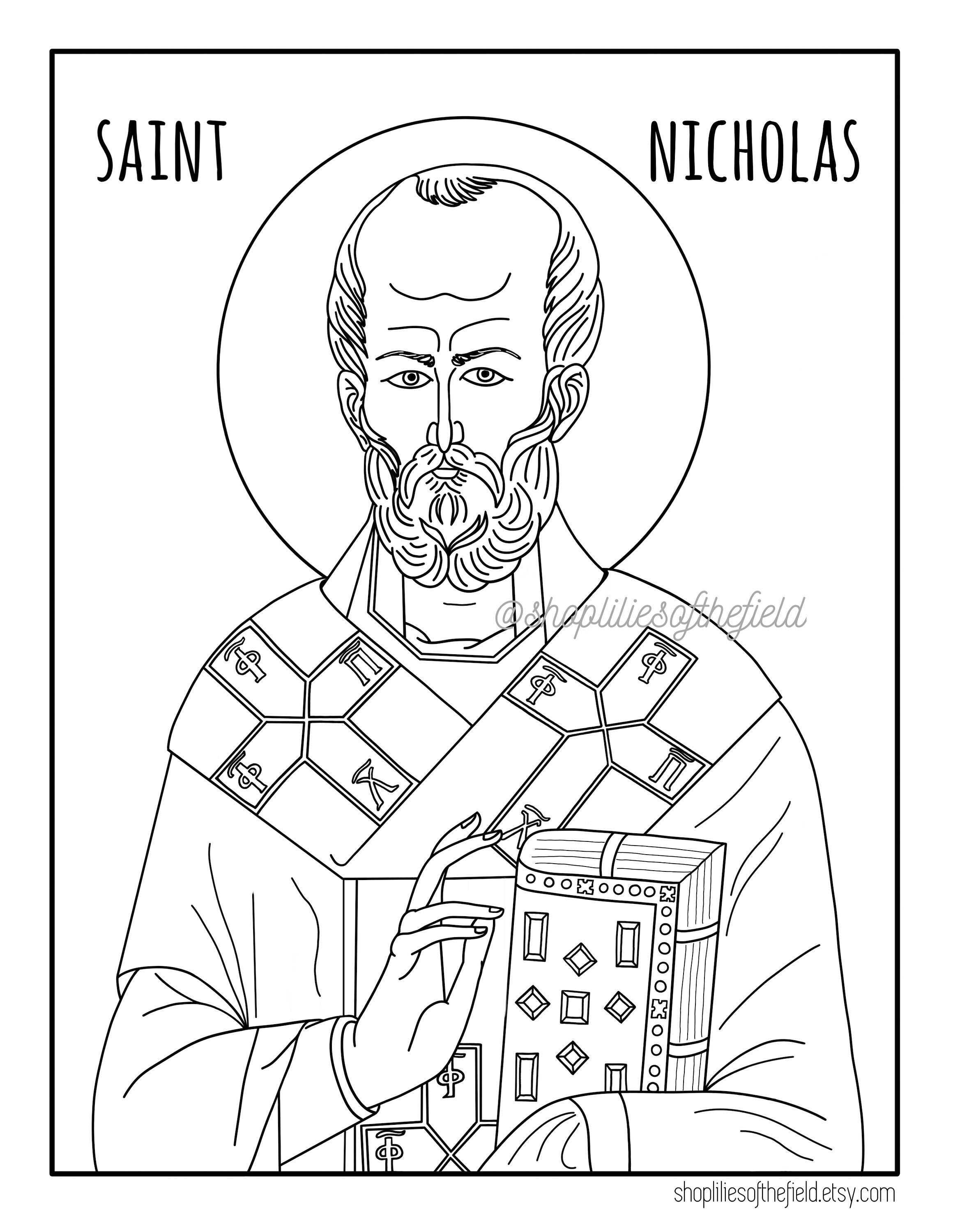 St nicholas icon coloring page instant download