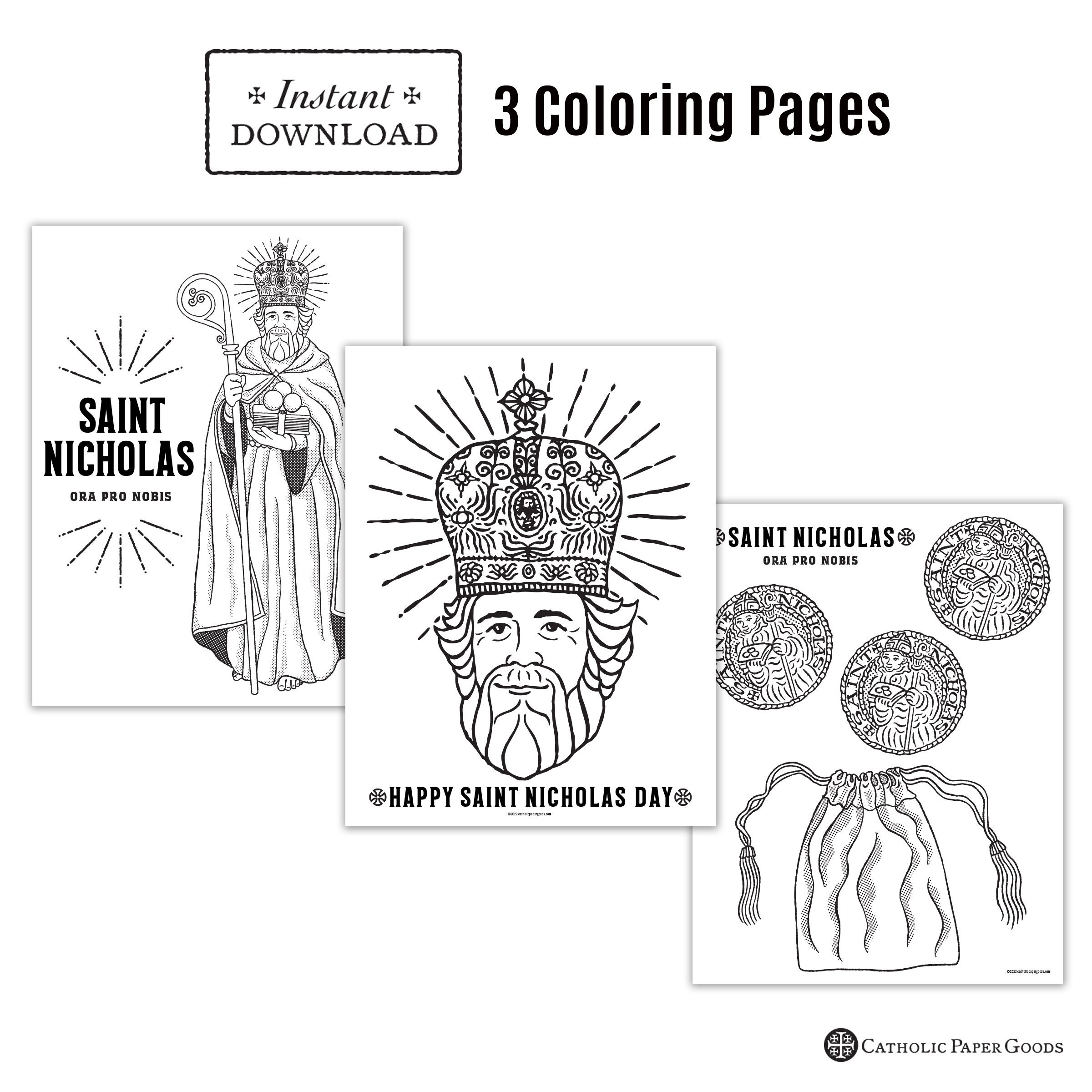 Saint nicholas day activity bundle catholic coloring pages printable maze games answer key printable maze st nicholas miter craft