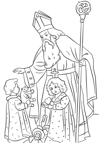 St nicholas greets children coloring page free printable coloring pages