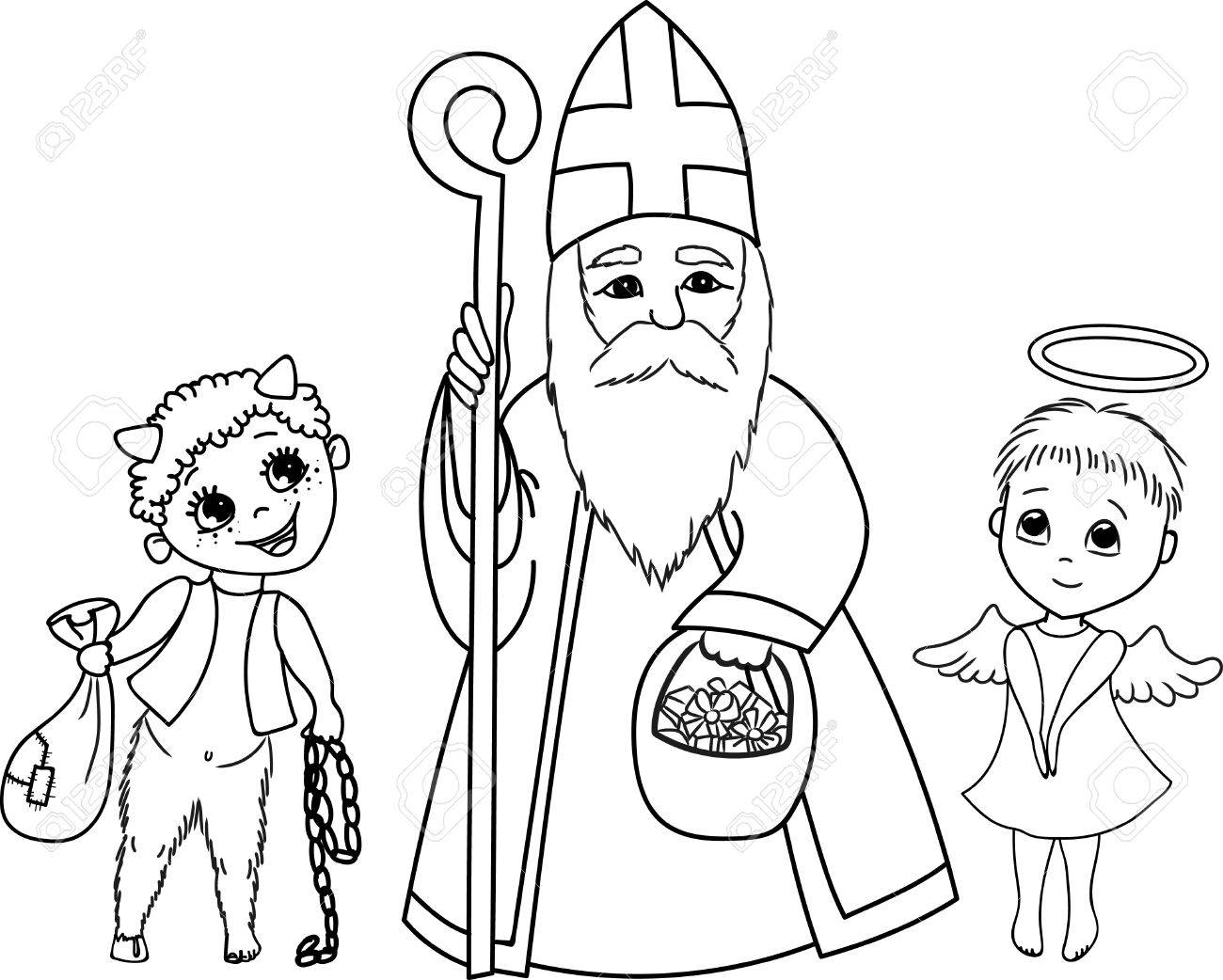 Saint nicholas devil and angel cute coloring page royalty free svg cliparts vectors and stock illustration image