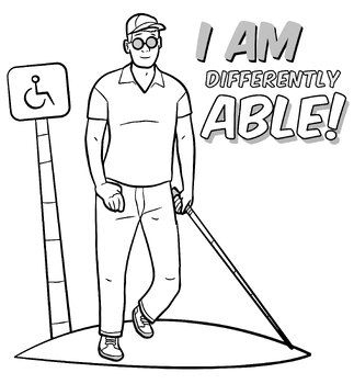 Blind man walking stick disability people coloring page by scworkspace