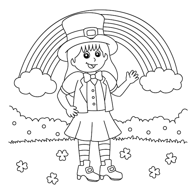 Premium vector st patricks day leprechaun girl coloring page