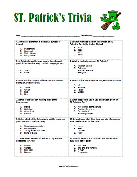 St patricks day trivia â free printable