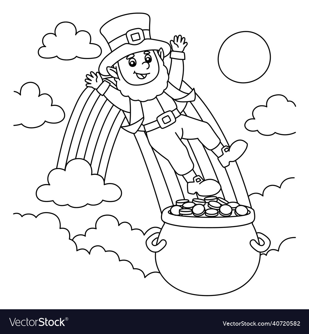 St patricks day leprechaun coloring page for kids vector image