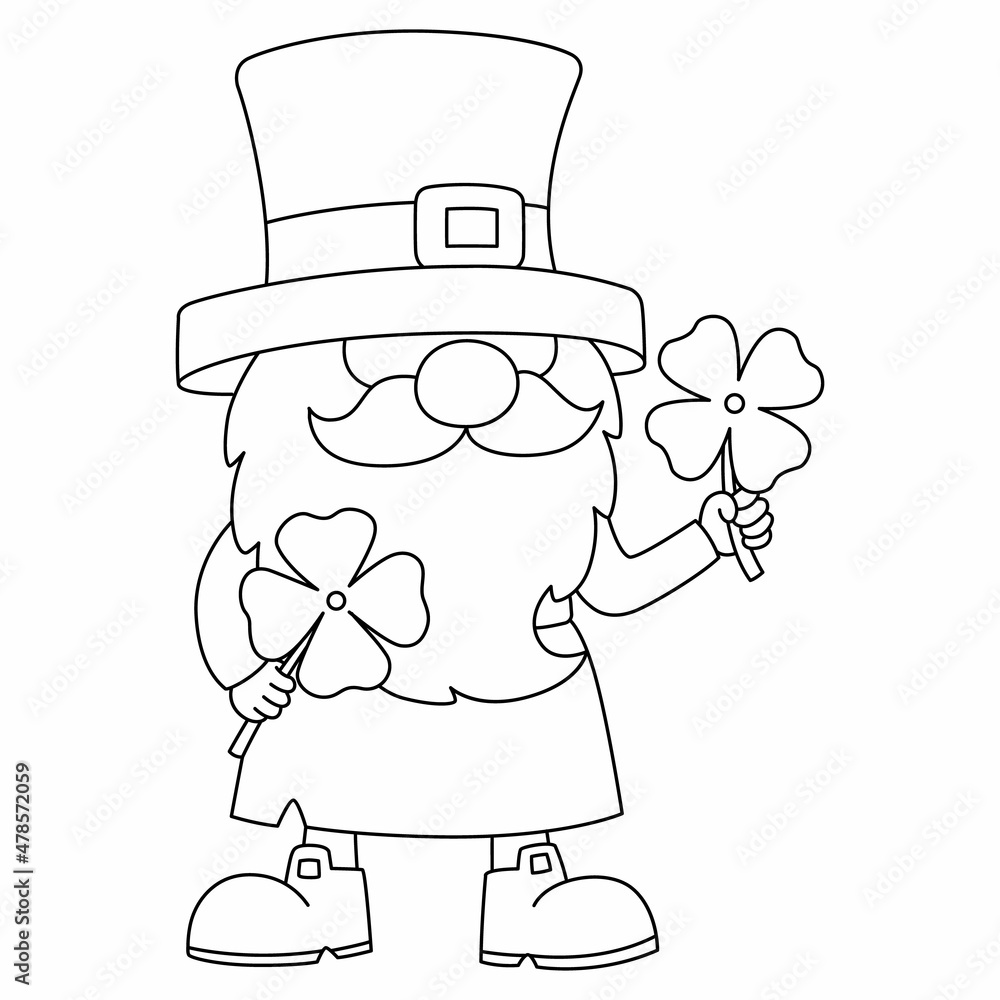 St patricks day gnome coloring page for kids vector