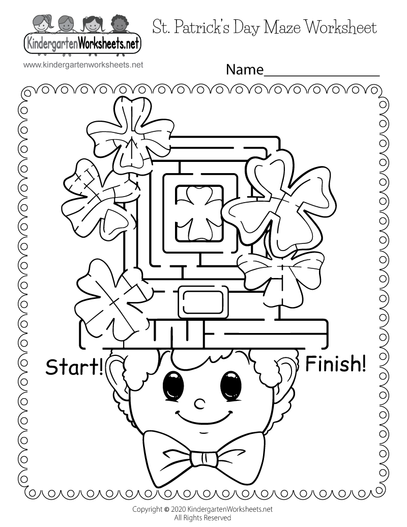 St patricks day maze worksheet