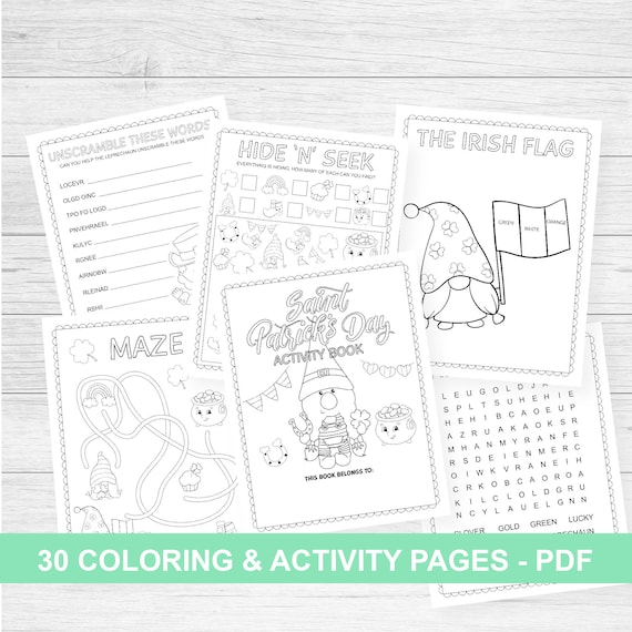 St patricks day activity pages coloring pages party favours st patricks day classroom worksheet st paddys day kids printable activity