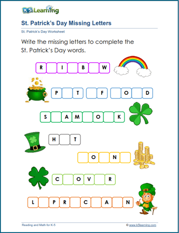 St patricks day worksheets k learning