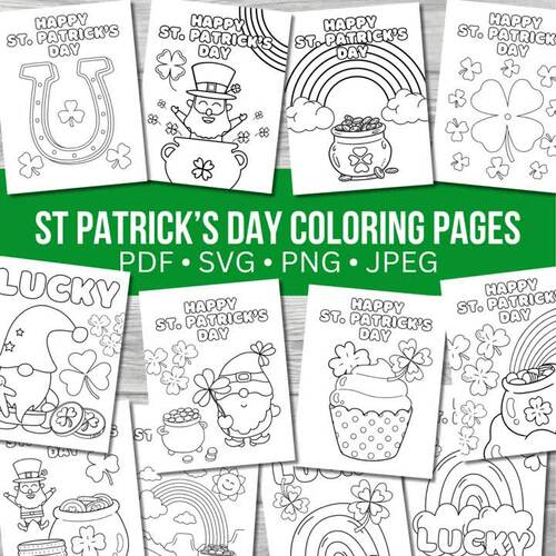 St patricks day printable coloring pages printable pages png svg jpeg pdf