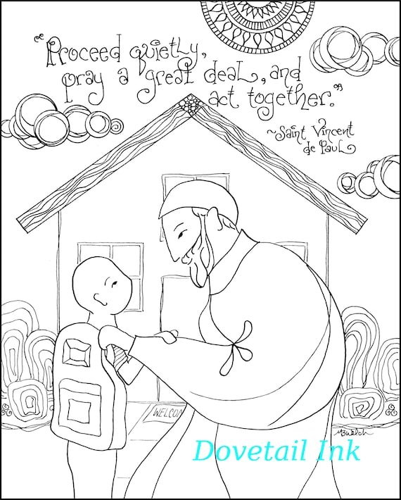 Printable saint vincent de paul quote art catholic coloring page for all ages homeschool re rcia or retreat activity