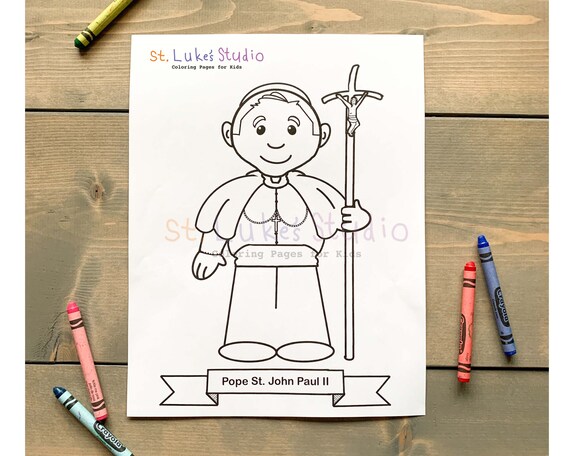 Saint pope john paul ii coloring page for catholic kids digital download print yourself and color