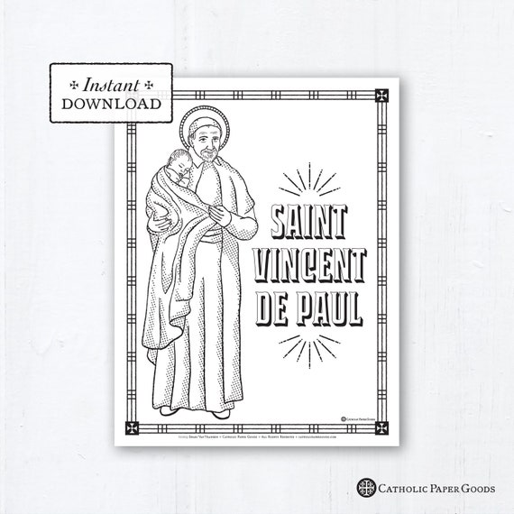 Catholic coloring page saint vincent de paul catholic saints printable coloring page digital pdf