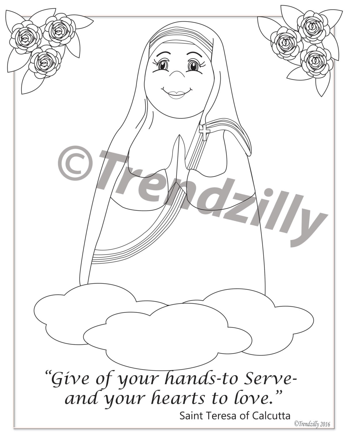 Mother teresa of calcutta coloring page and holy cards kids coloring page holy cards feast day cards trading cards printable download