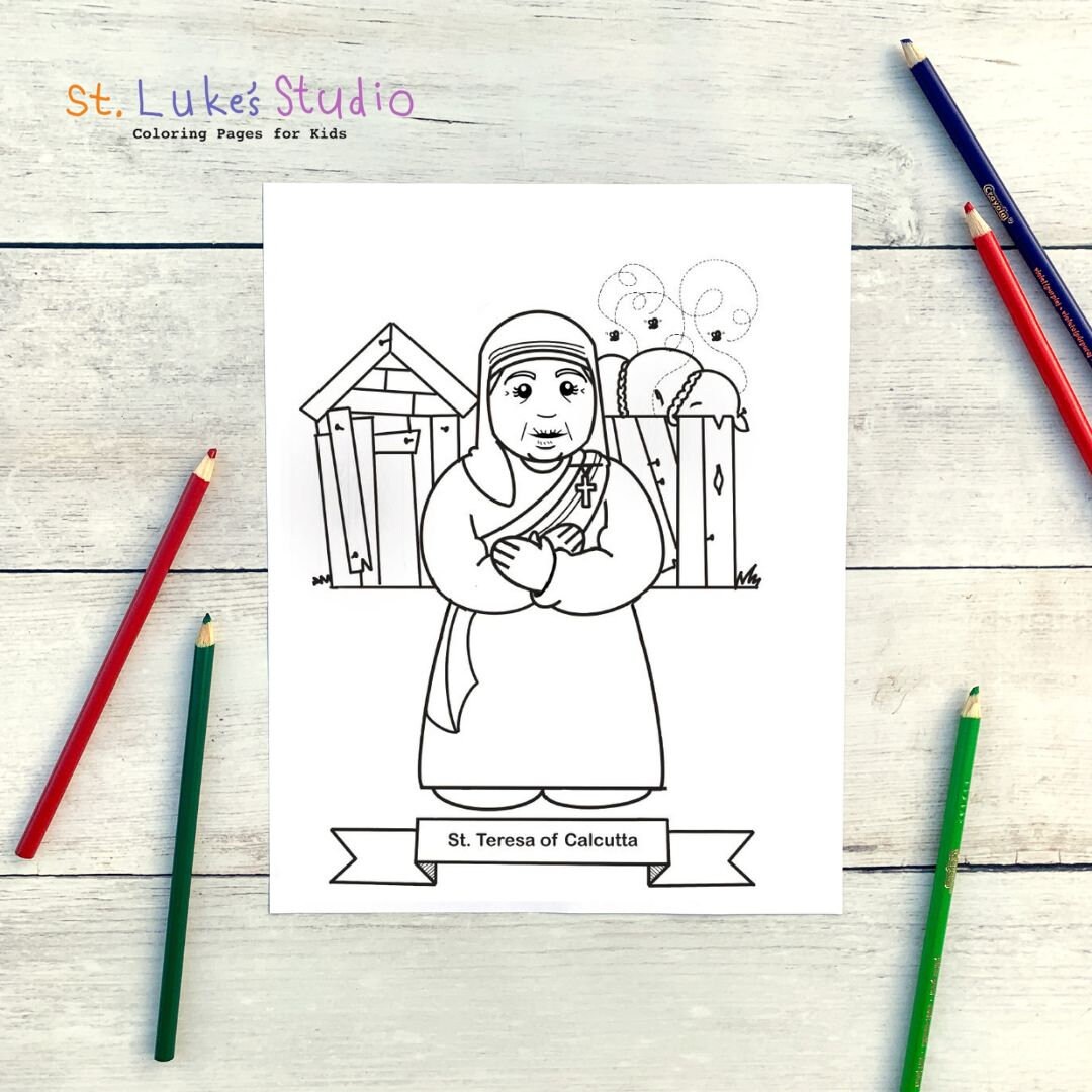 St mother teresa of calcutta coloring page for catholic kids digital download print yourself and color