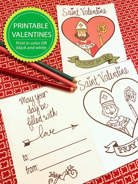 Printable saint valentine card for kids catholic school valentines day card coloring page saint valentines day craft