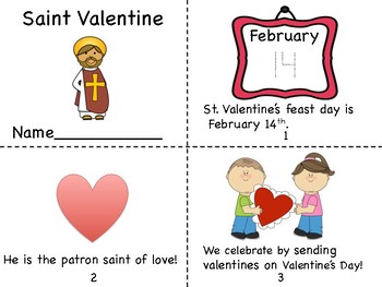 Saint valentine mini bookcard and coloring page by miss ps prek pups