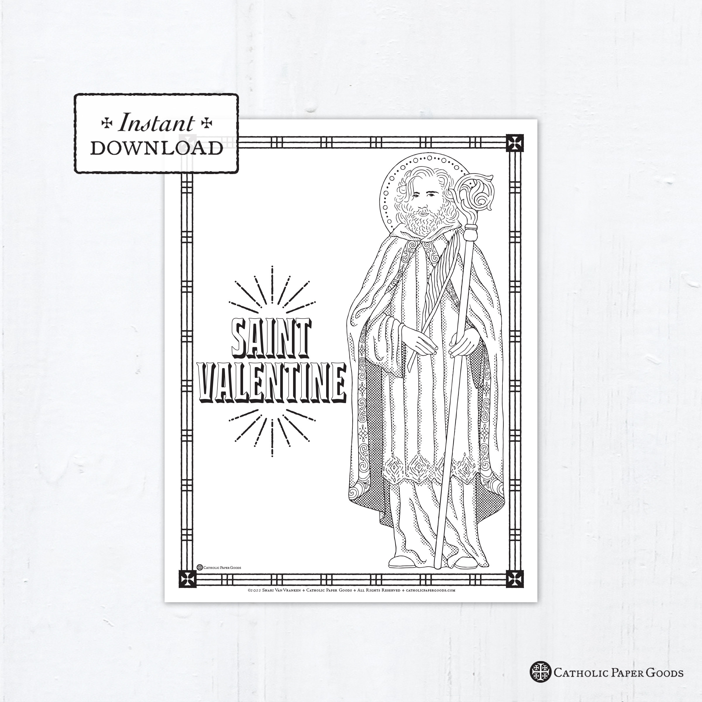 Catholic coloring page saint valentine catholic saints printable coloring page digital pdf st valentine coloring page valentines day