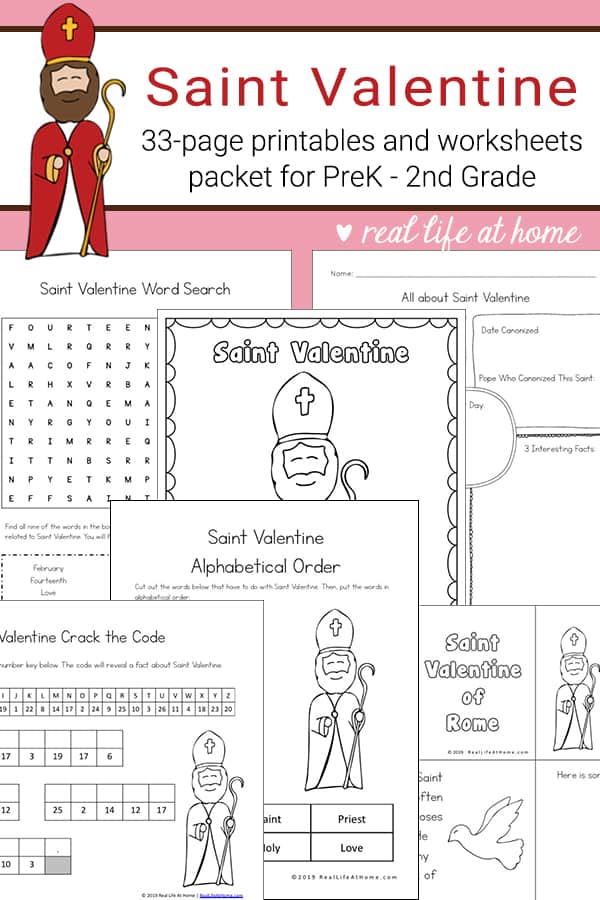 Saint valentine printables and worksheet packet for kids