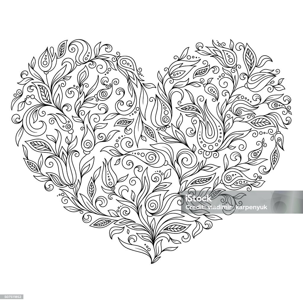 Coloring page flower heart st valentines day stock illustration