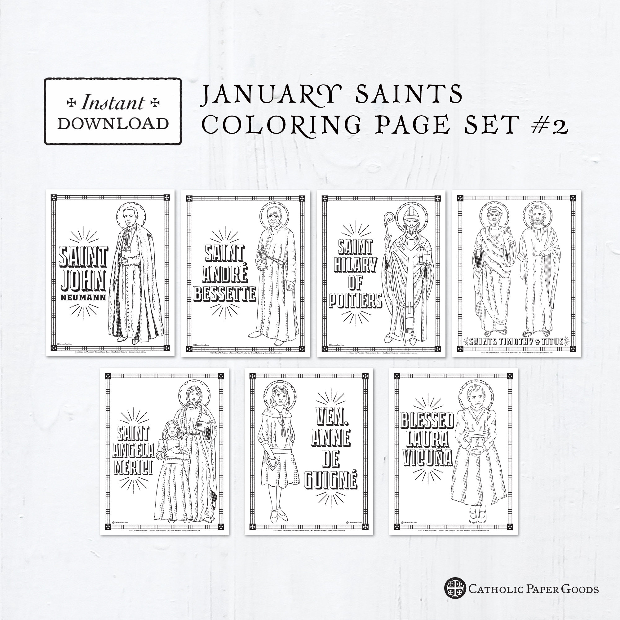 Catholic coloring pages january saints set bundle of