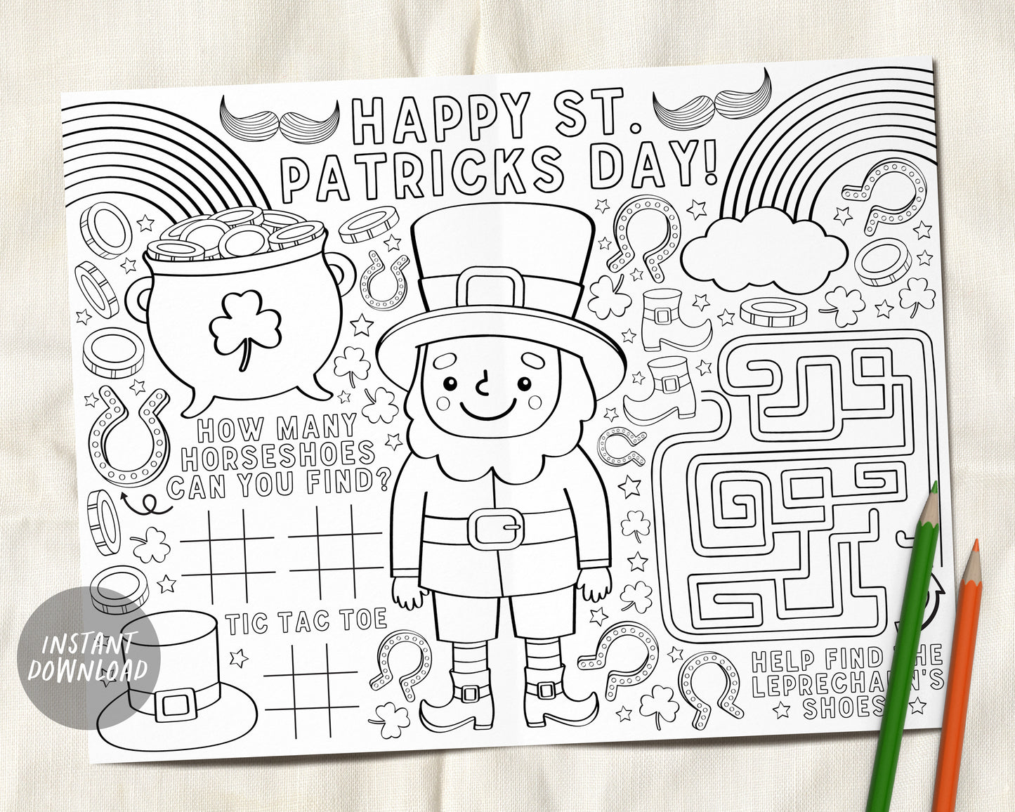 St patricks day coloring placemat for kids printable saint pattys sp â puff paper co