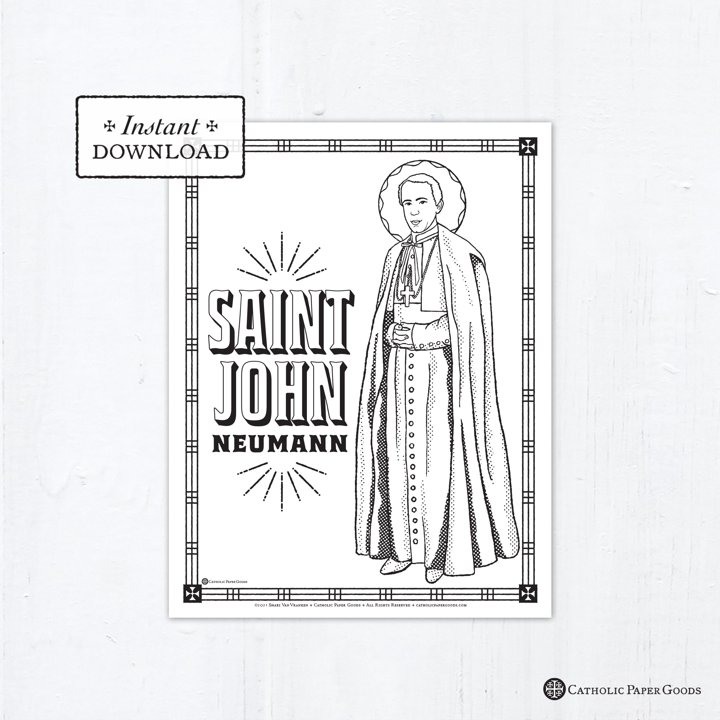 Catholic coloring page saint john neumann saint john nepomucene neumann catholic saints printable coloring page digital pdf