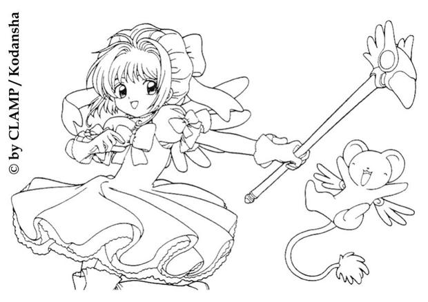 Sakura with kereberus the card guardian coloring pages