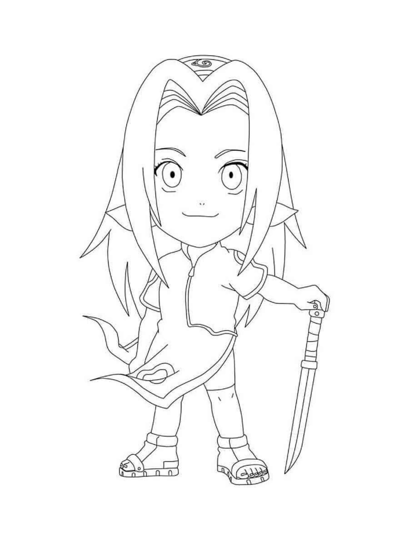 Little sakura holding knife coloring page