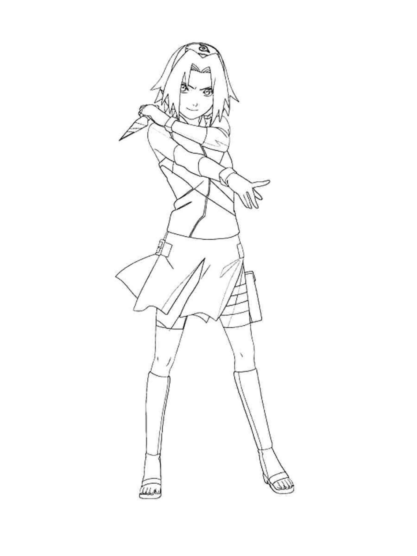 Sakura holding kunai coloring page