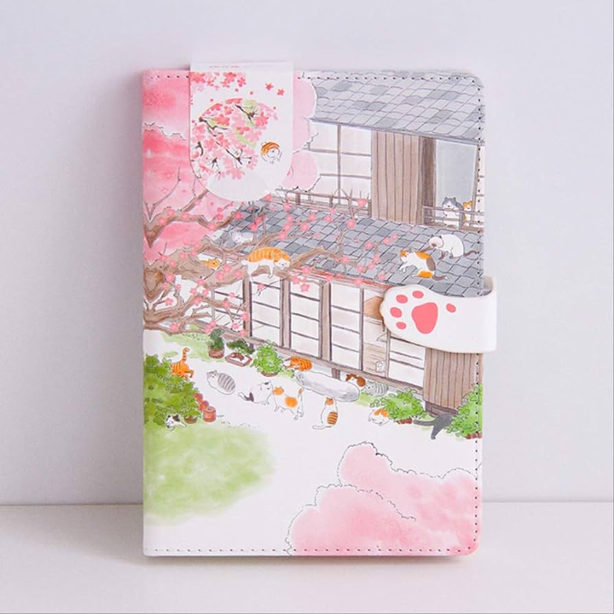 Notebook a multiple inner pages cute pink sakura cat diary leather ver notebook japanese planner dot grid line blank lor page papers girls gift stationery cat yuan stationery office